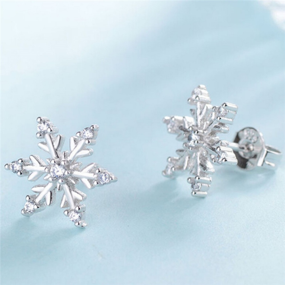 Silver Snowflake Stud Earrings - Picture 2 of 6